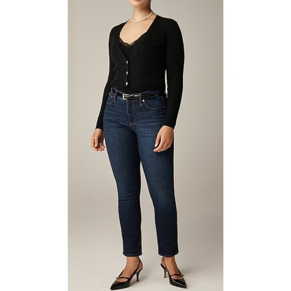 J. Crew High Rise Slim Taper Jeans in Blue Women's 30 Dark Wash Denim Stretch